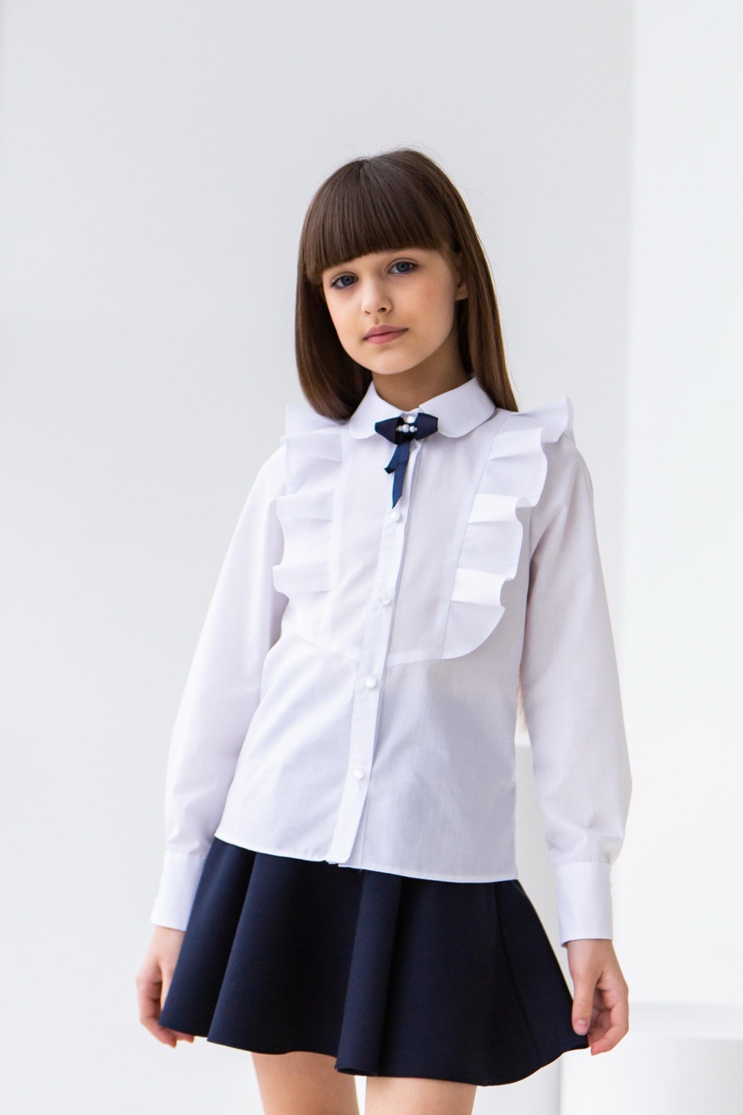 Блуза для дівчинки біла довгий рукав Лідія 18-108