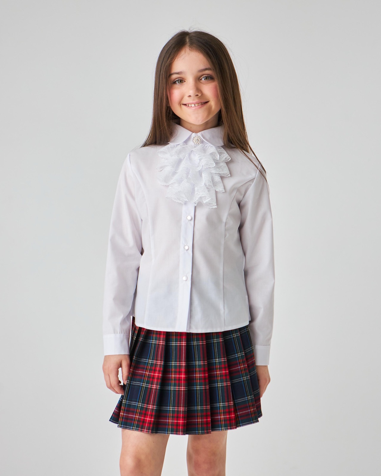 Блуза для дівчинки біла довгий рукав Стефанія 23105