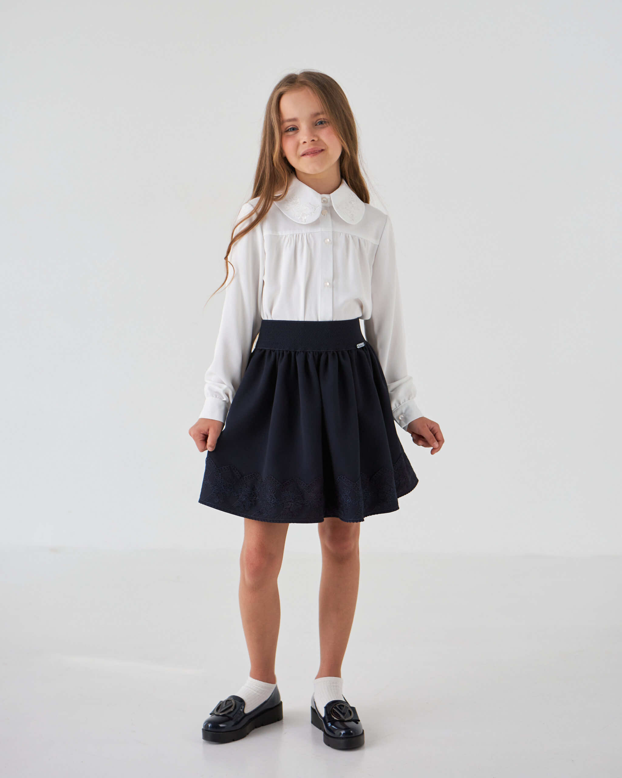 Блуза для дівчинки молочна довгий рукав Ліла 23113