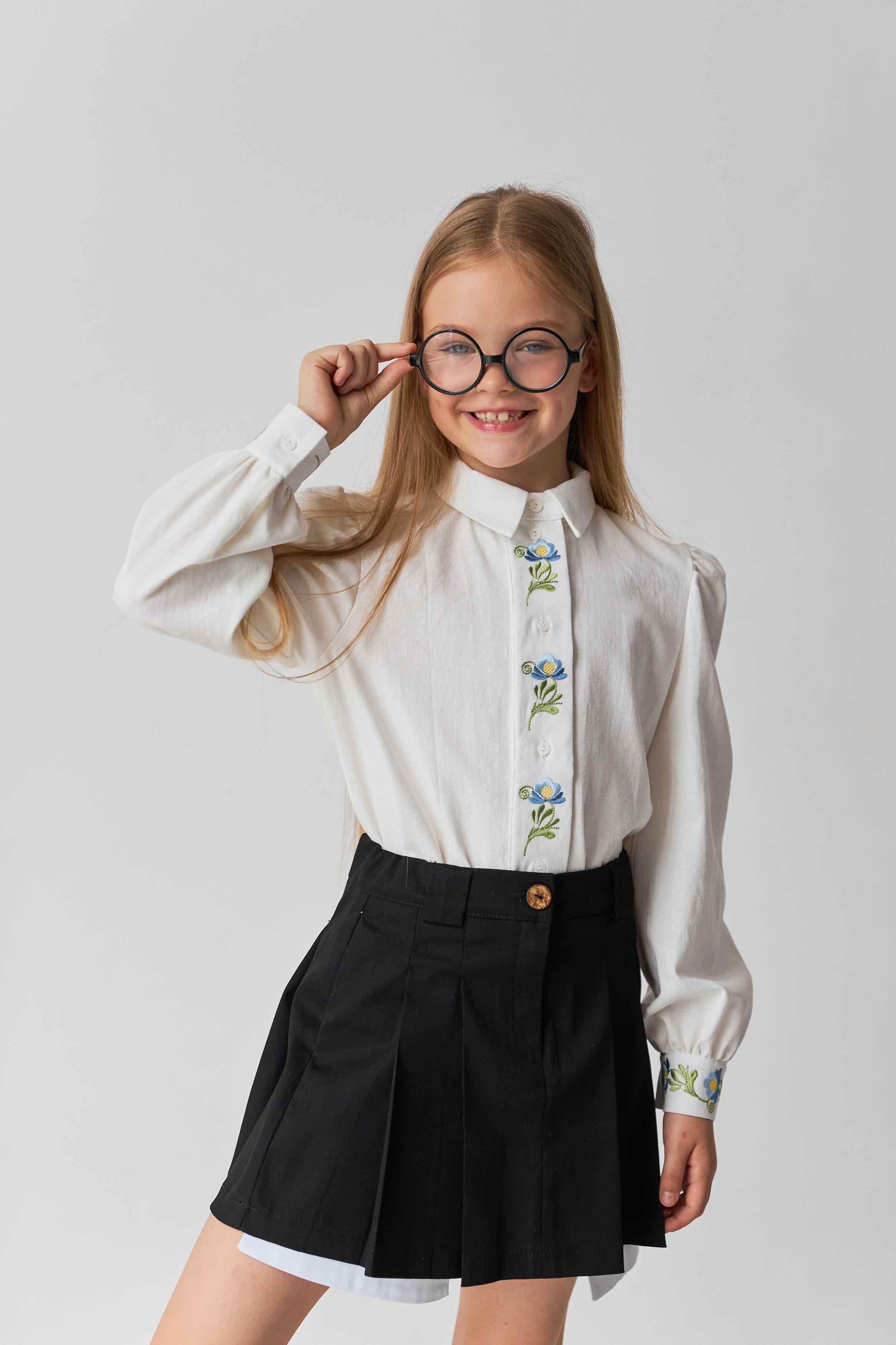 Блуза для дівчинки біла довгий рукав Наталія 24101