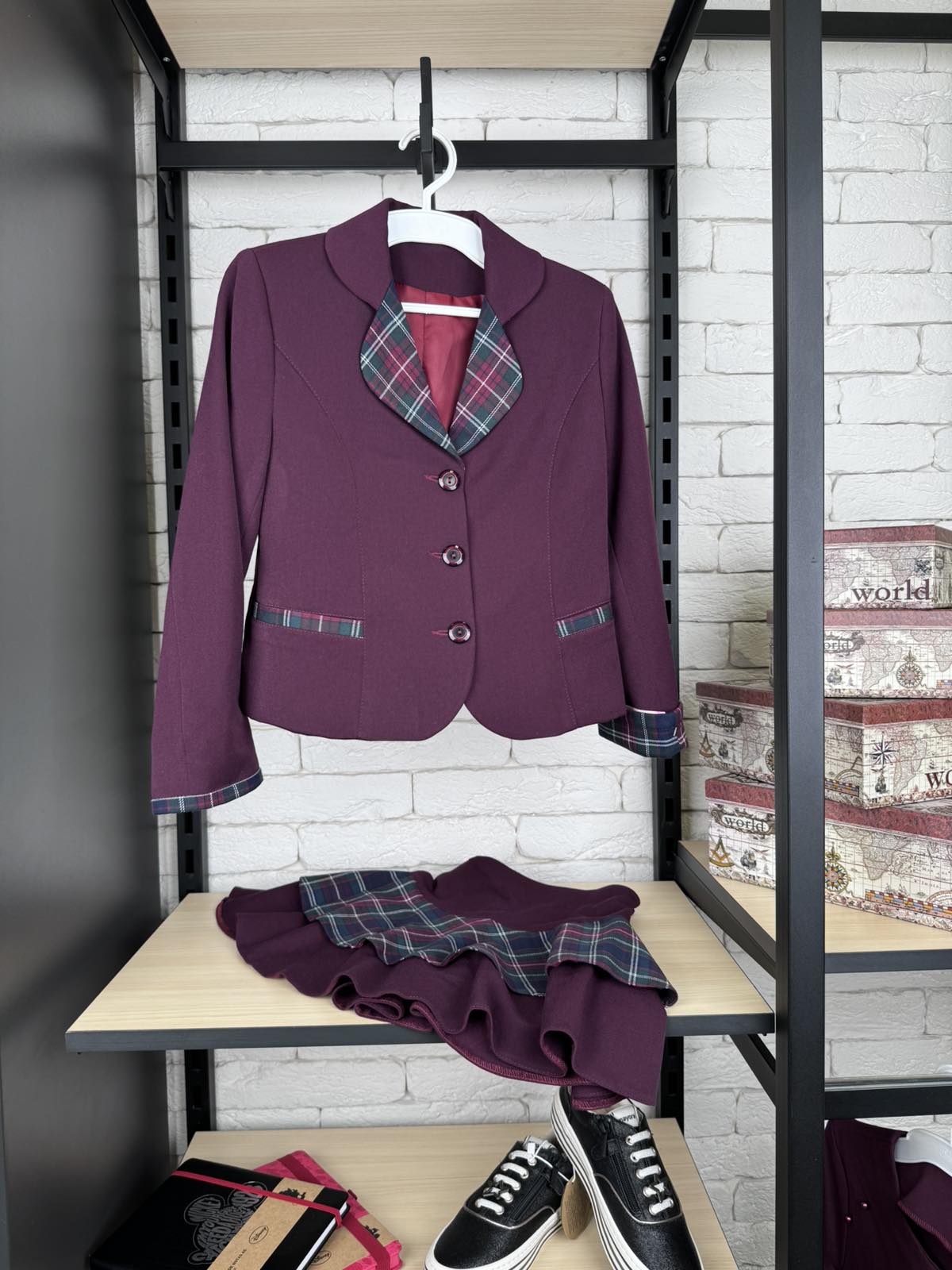 Костюм для дівчинки (жакет, спідниця) бордовий 3521-16б