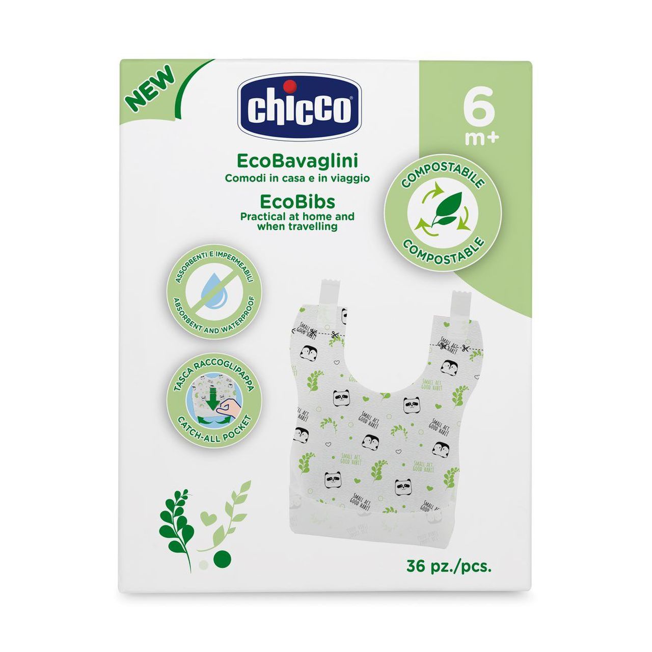 Харчування та годування Нагрудники дитячі одноразові EcoBibs, 36 шт. Chicco 10399.00