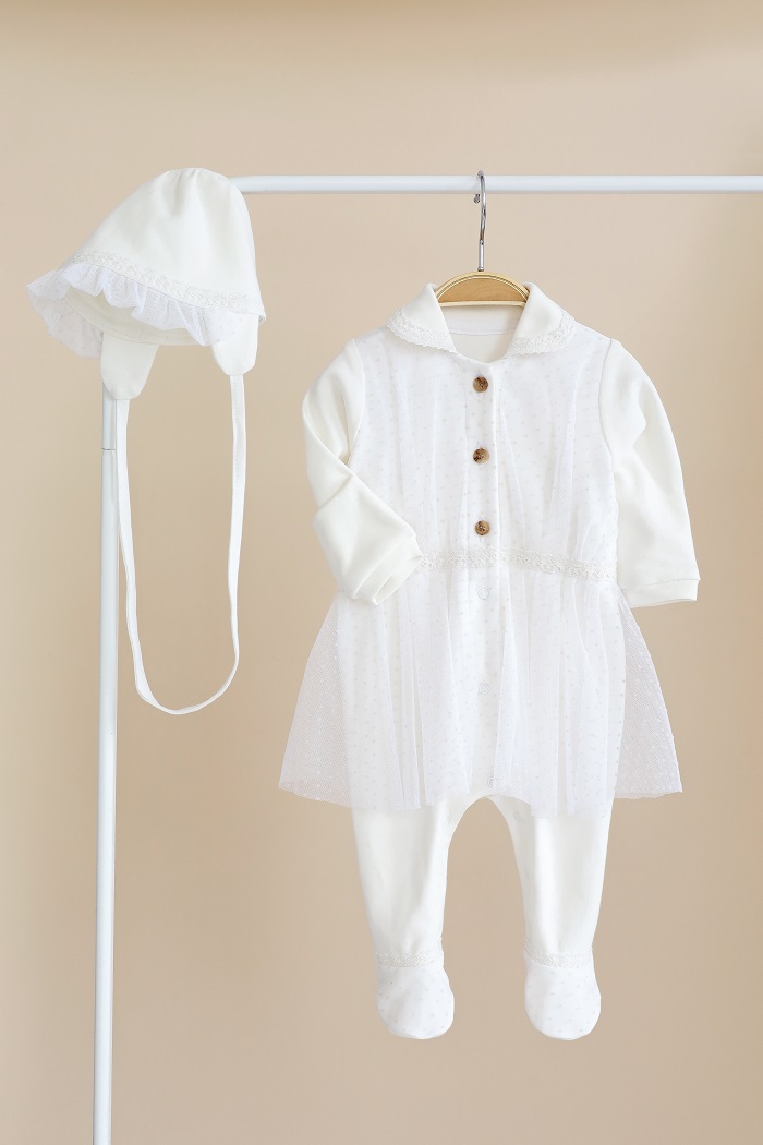 Чоловічок, повзунки. Чоловічок з шапочкою з фатином "Ursula", Молочний 110501