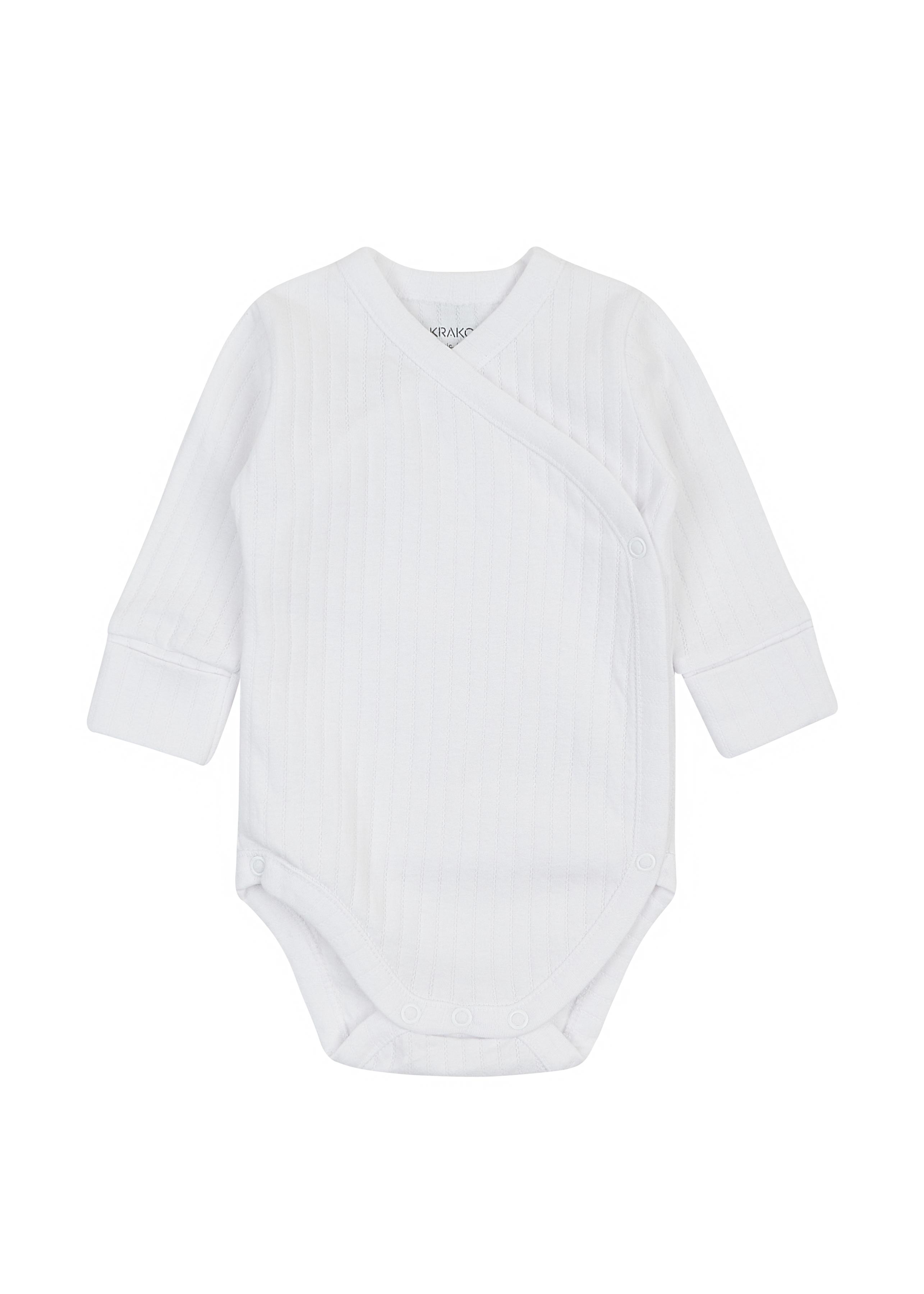 Боді і ромпери. Напівкомбінезон (боді) з довг. рук. білий на запах "Ажур" 1004B33