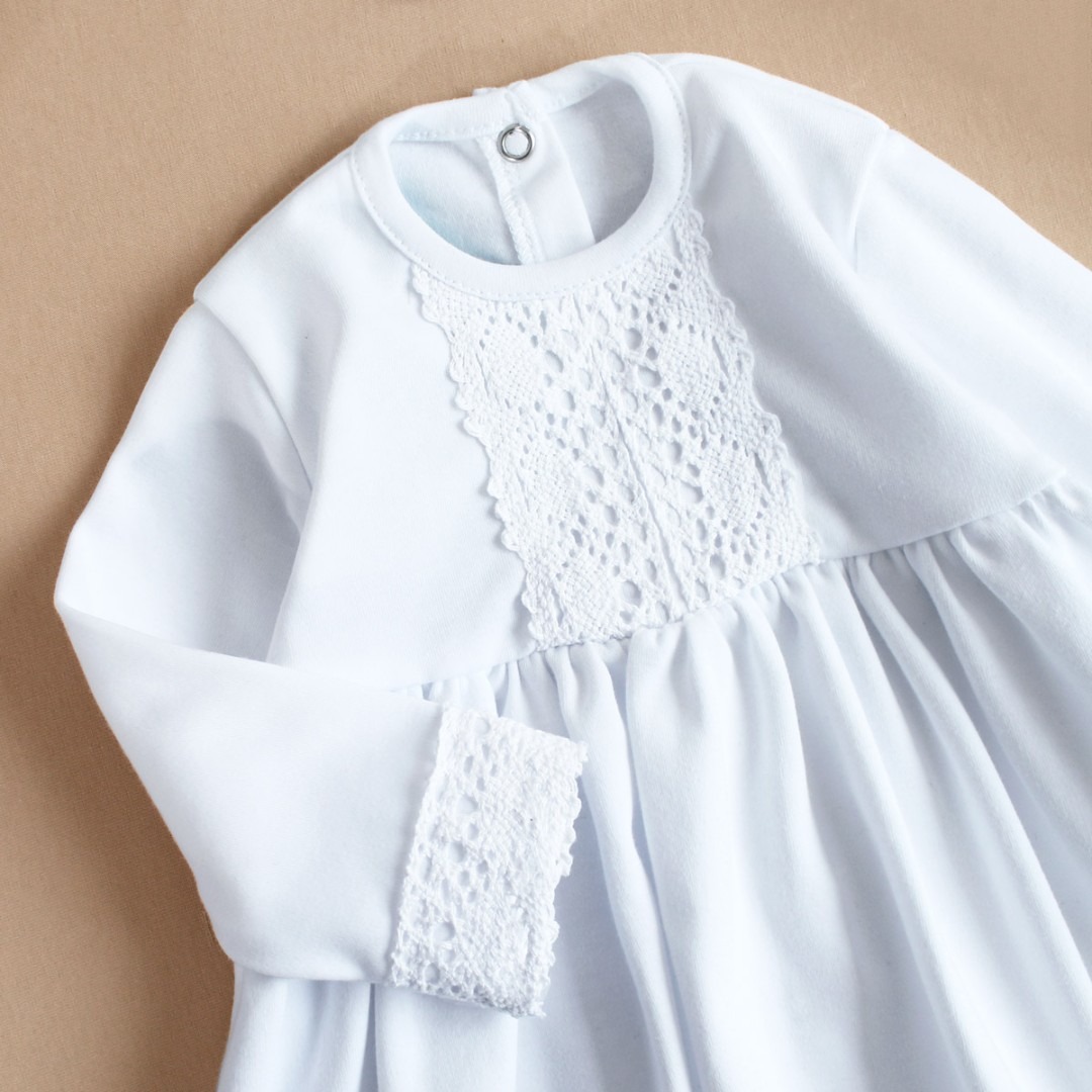 Комплекти. Комплект на виписку для дівчинки (сукня, штанці, пов'язка, пінетки) 14100-1