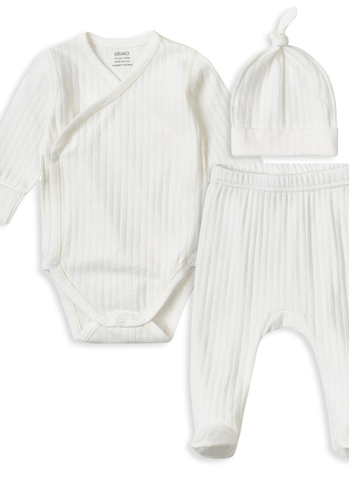 Комплекти. Комплект білий "Ажур" (боді,повзунки та шапочка-вузлик) 4039S31