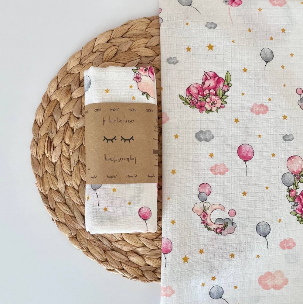 Підгузки та пелюшки. Пелюшка муслін Єдиноріг у віночку 4666189