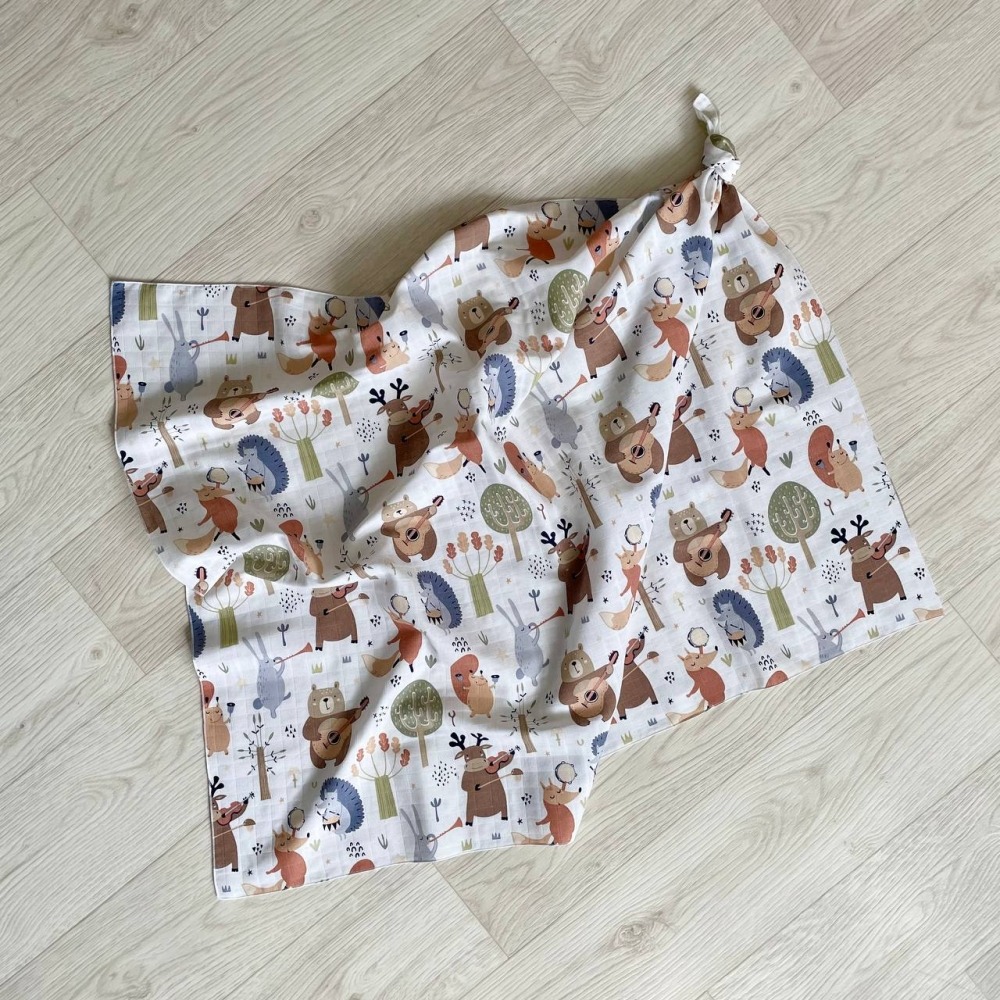 Підгузки та пелюшки. Пелюшка муслін Звірята музиканти на білому 4666756