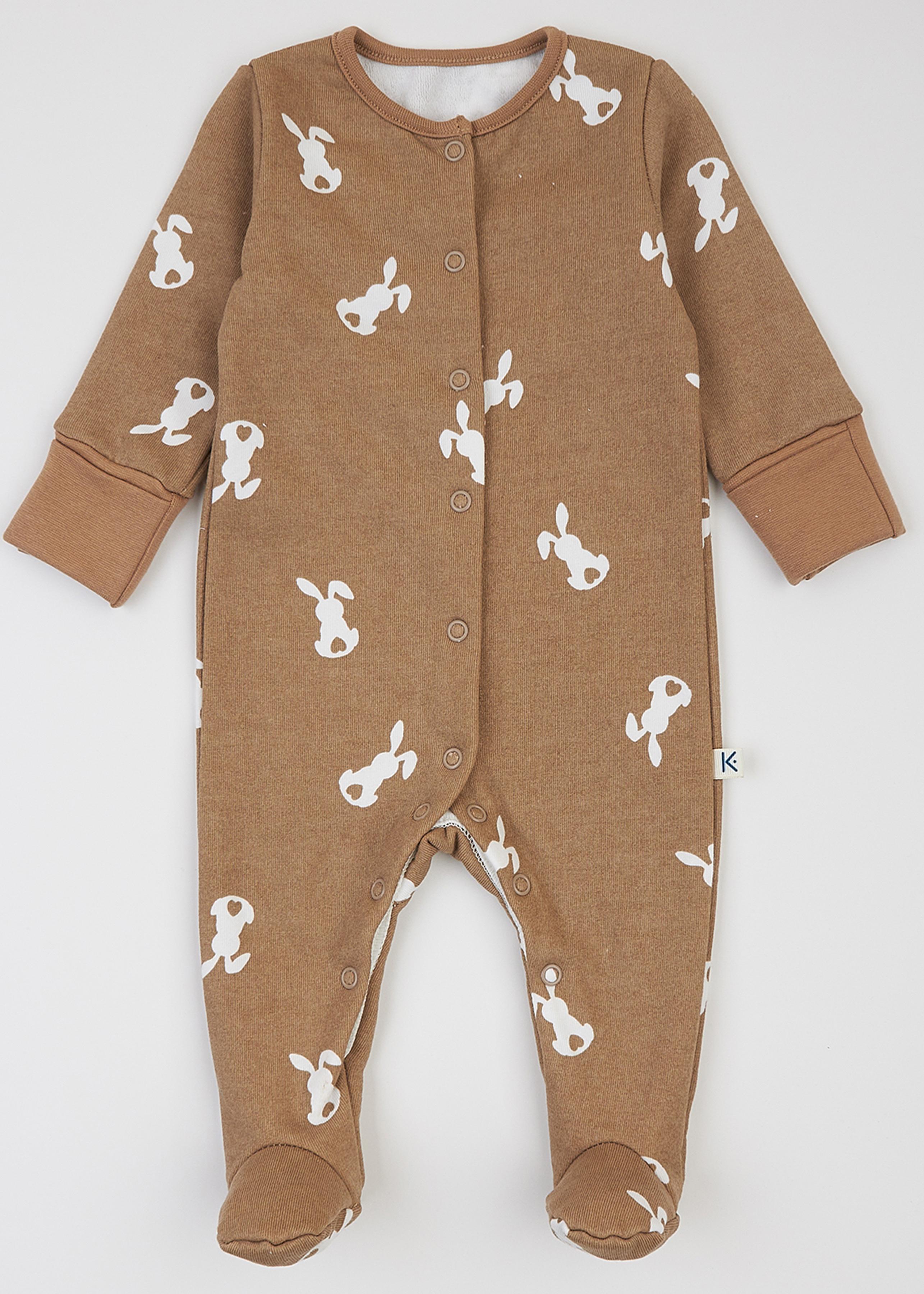 Чоловічок, повзунки. Комбінезон ясельний (чоловічок, сліп) махровий т.-бежевий з закр ніжками теплий "Зайчики" 6043P32