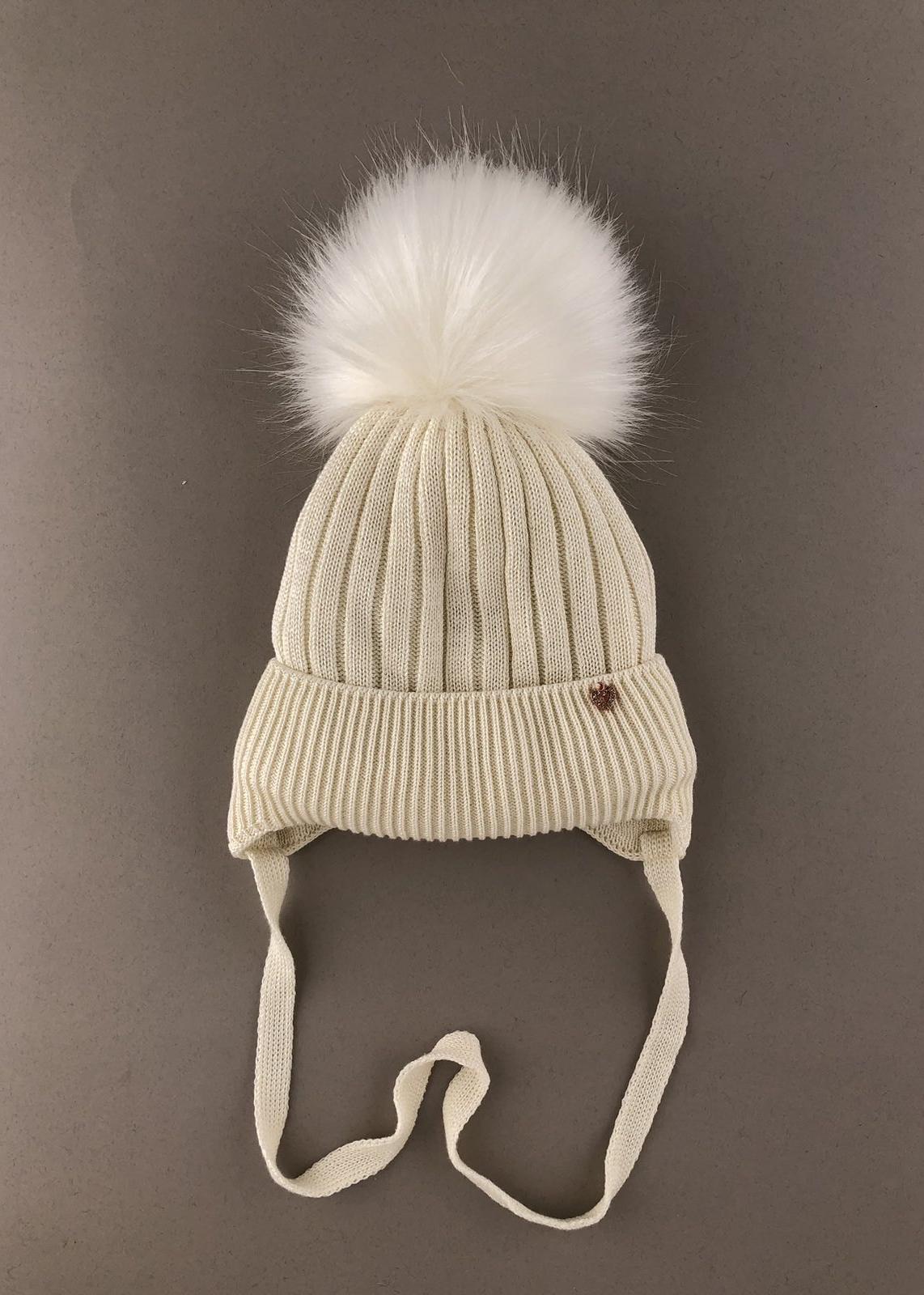 Головні убори і шарфи. Шапка для дівчинки з завязками молочний VB34F