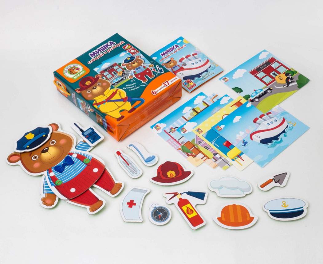 Іграшки для розвитку. Ведмедик. Збирай та розбирай. Липучки та кнопки