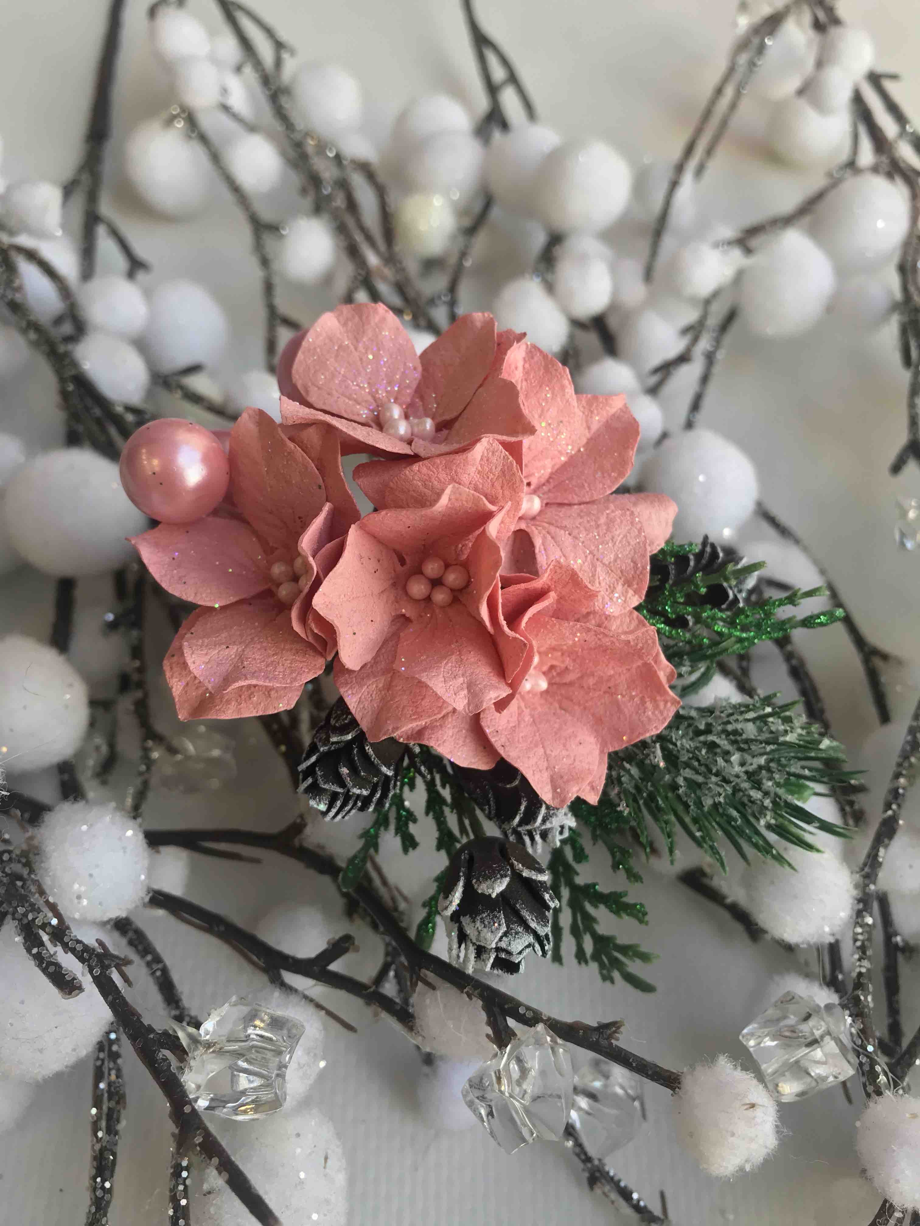 Заколка "Новорічна гортензія" пудра 10-199