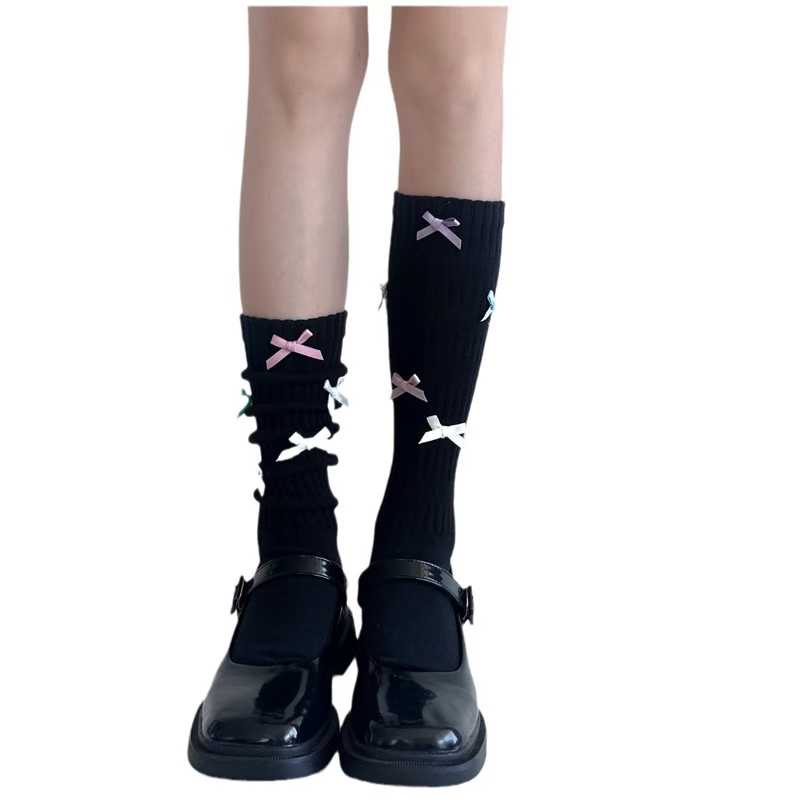 Шкарпетки високі з бантиками чорний 190725-1625