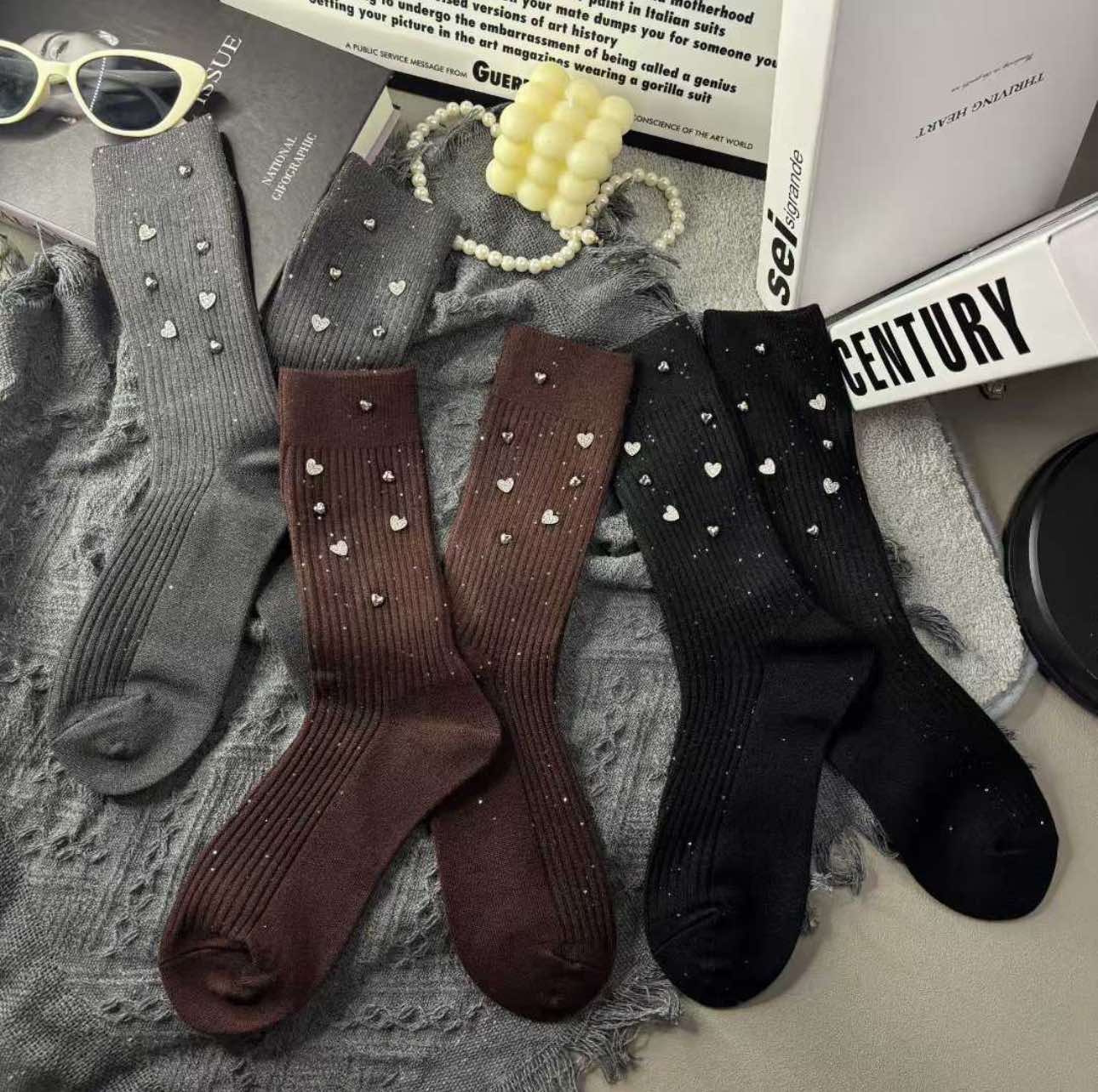 Шкарпетки для дівчинки з серденьками коричневий 6108-1634