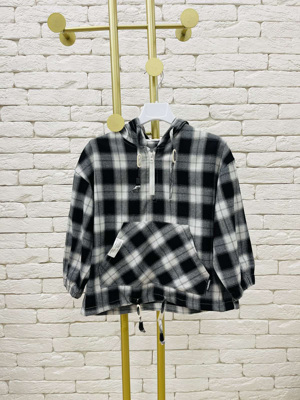 Сорочка-пуловер для хлопчика клітинка чорний 85295