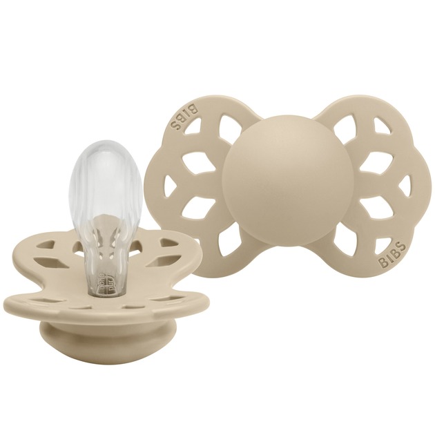 Соска пустушка 441257 BIBS Pacifier Infinity Symmetrical Silicone Size 1 Vanilla GLOW