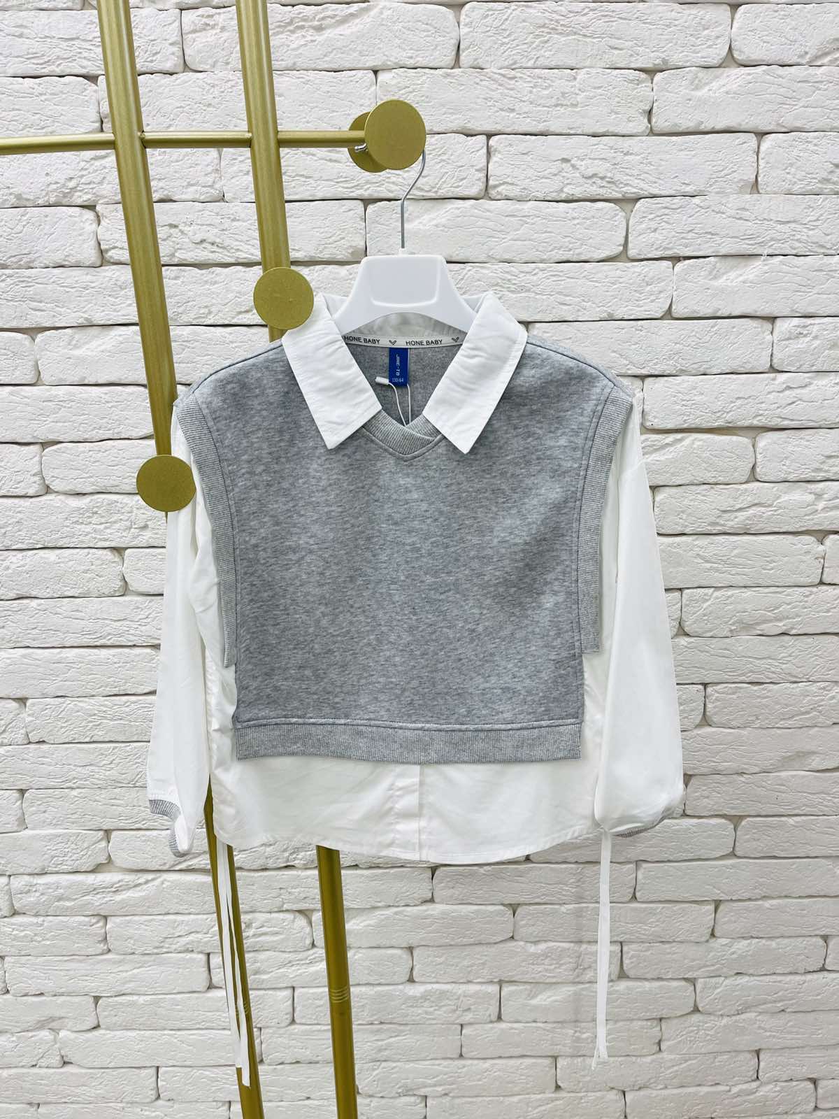 Пуловер з імітацією сорочки  для дівчинки сірий D2930