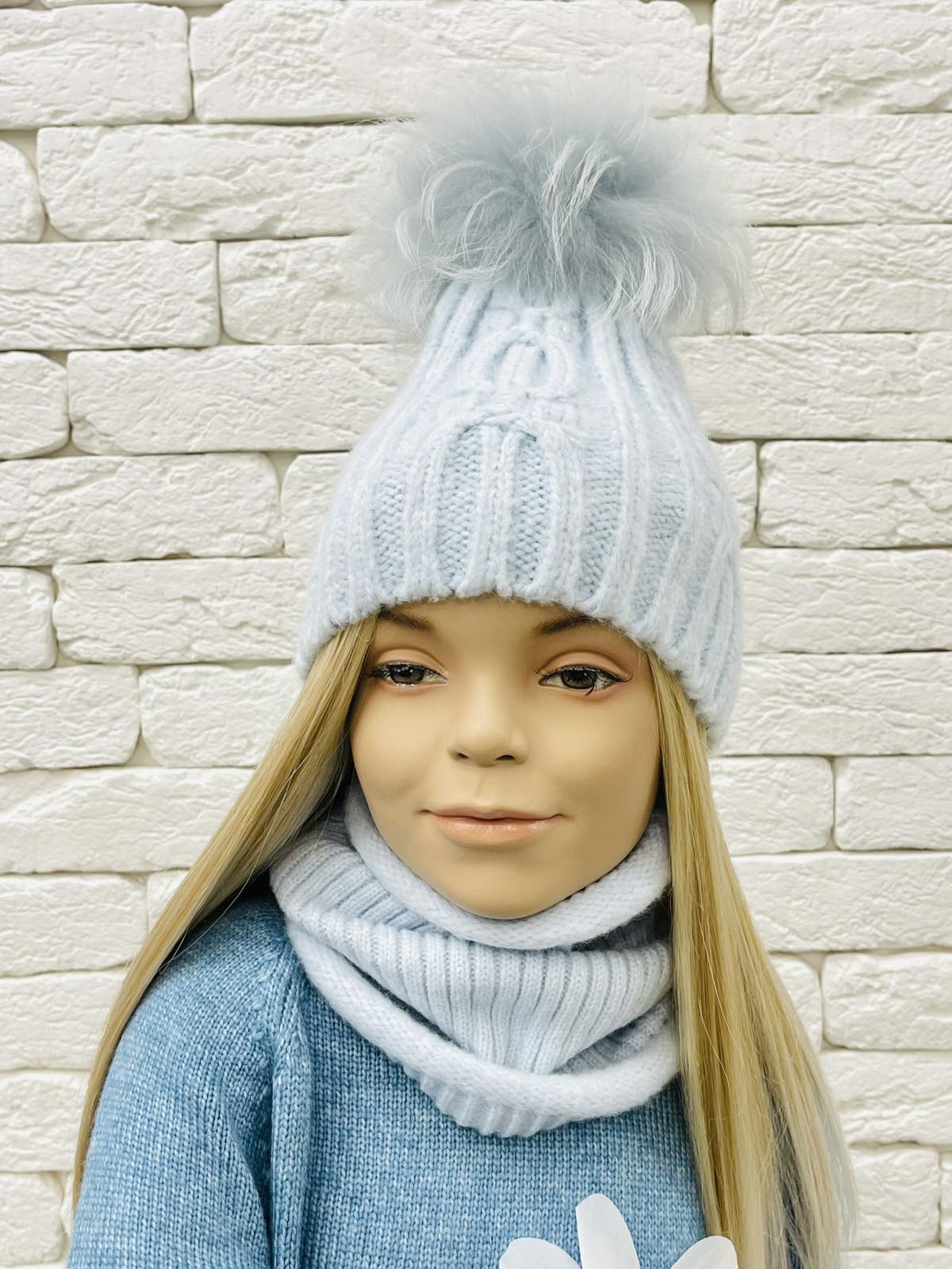 Комплект: шапка+хомут блакитний для дівчинки 23WI29ПЕ-2