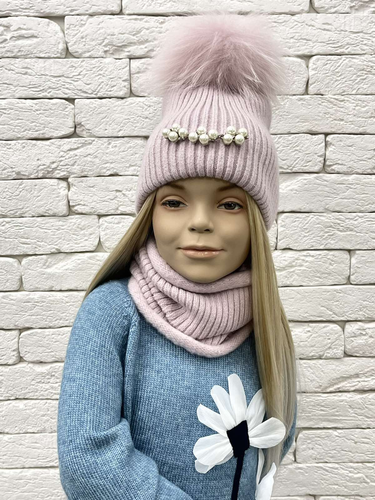 Комплект для дівчинки з помпоном бузковий 23WI72K-4