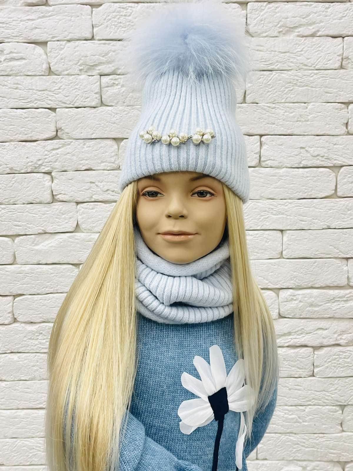 Комплект для дівчинки з помпоном блакитний 23WI72K-5