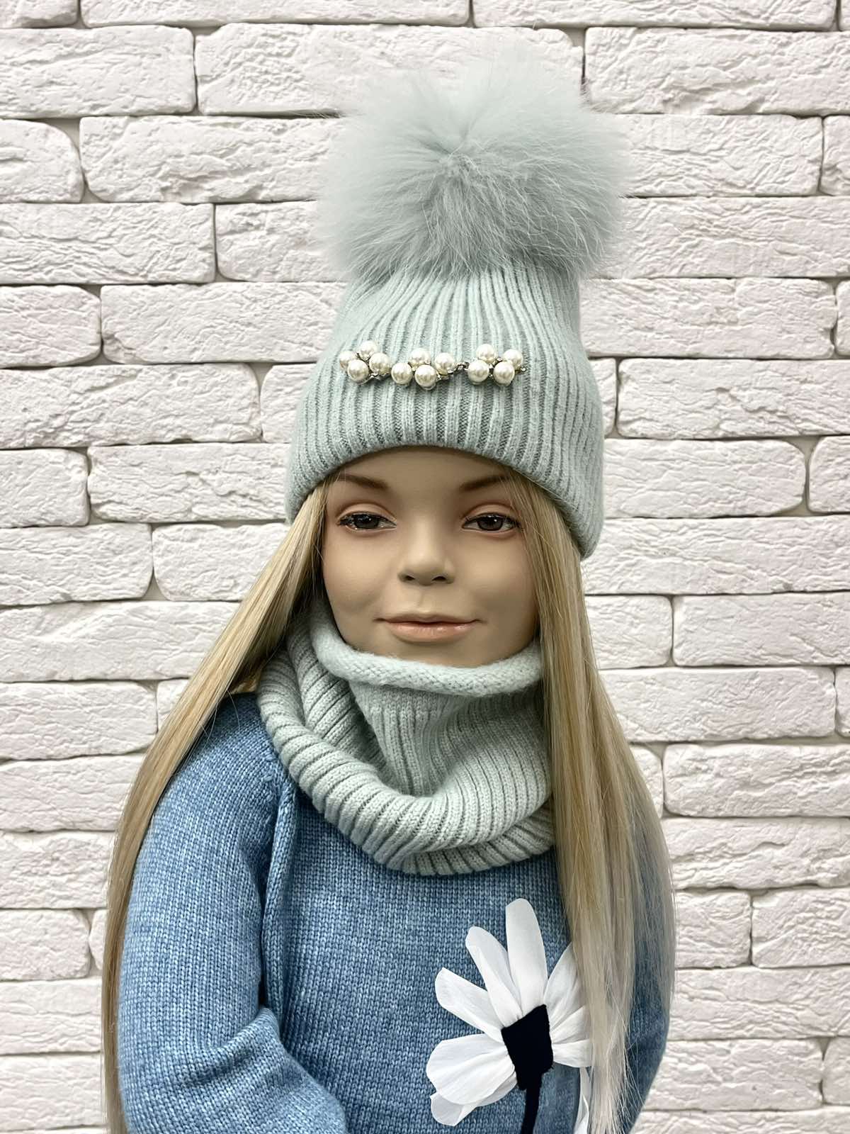 Комплект для дівчинки з помпоном бірюзовий 23WI72K-6