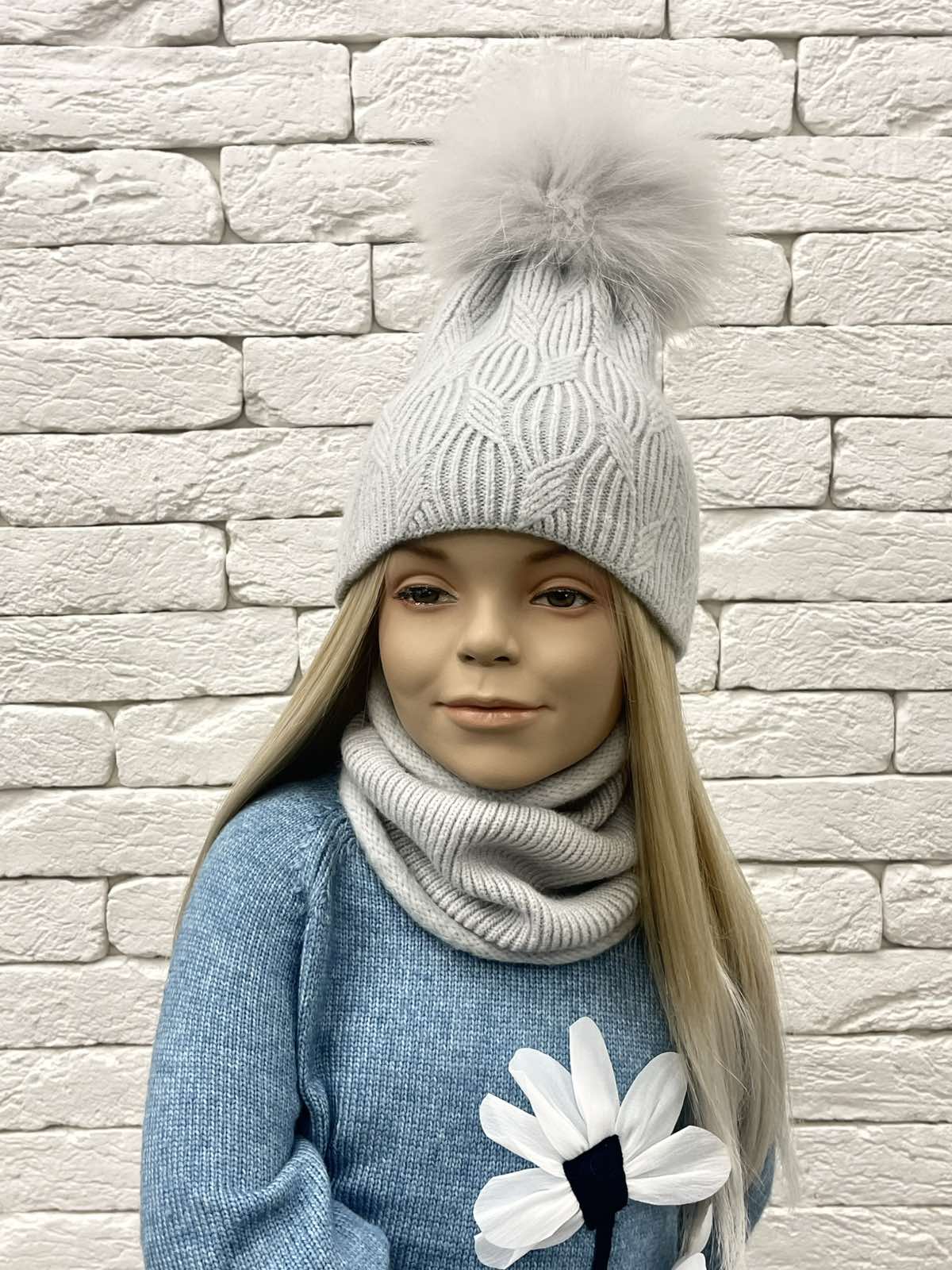 Комплект: шапка+хомут сірий для дівчинки 23WI77K-5
