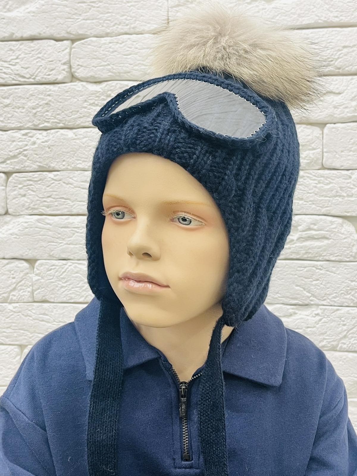 Шапка для хлопчика з окулярами синій 24W05ПЕ-2