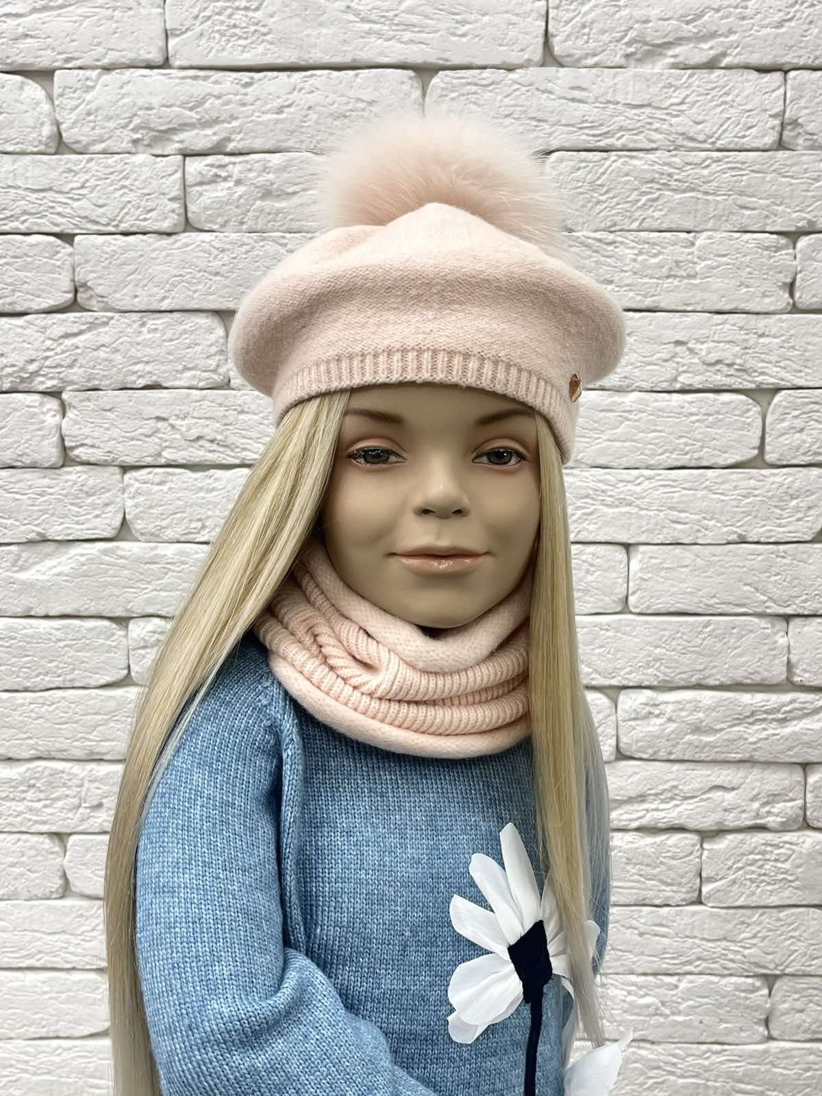 Комплект: берет+хомут рожевий для дівчинки 25W36K-2