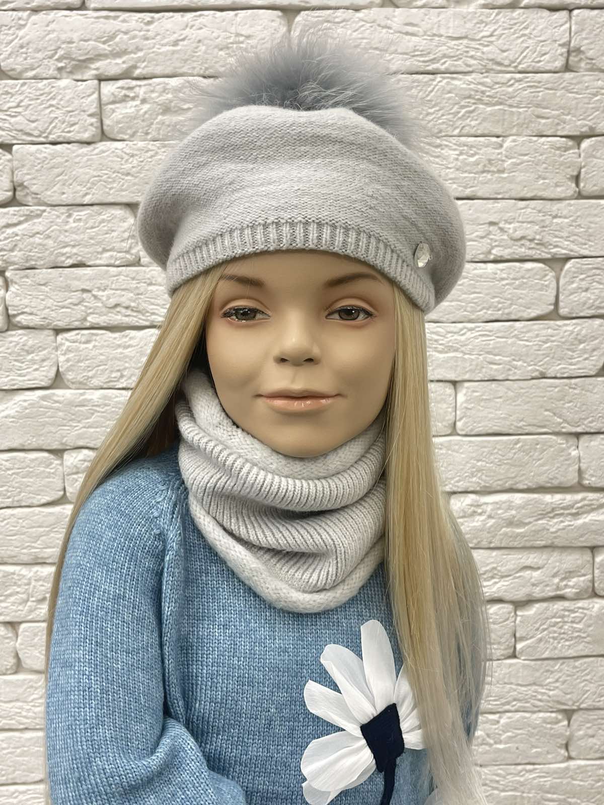 Комплект: берет+хомут сірий для дівчинки 25W36K-5