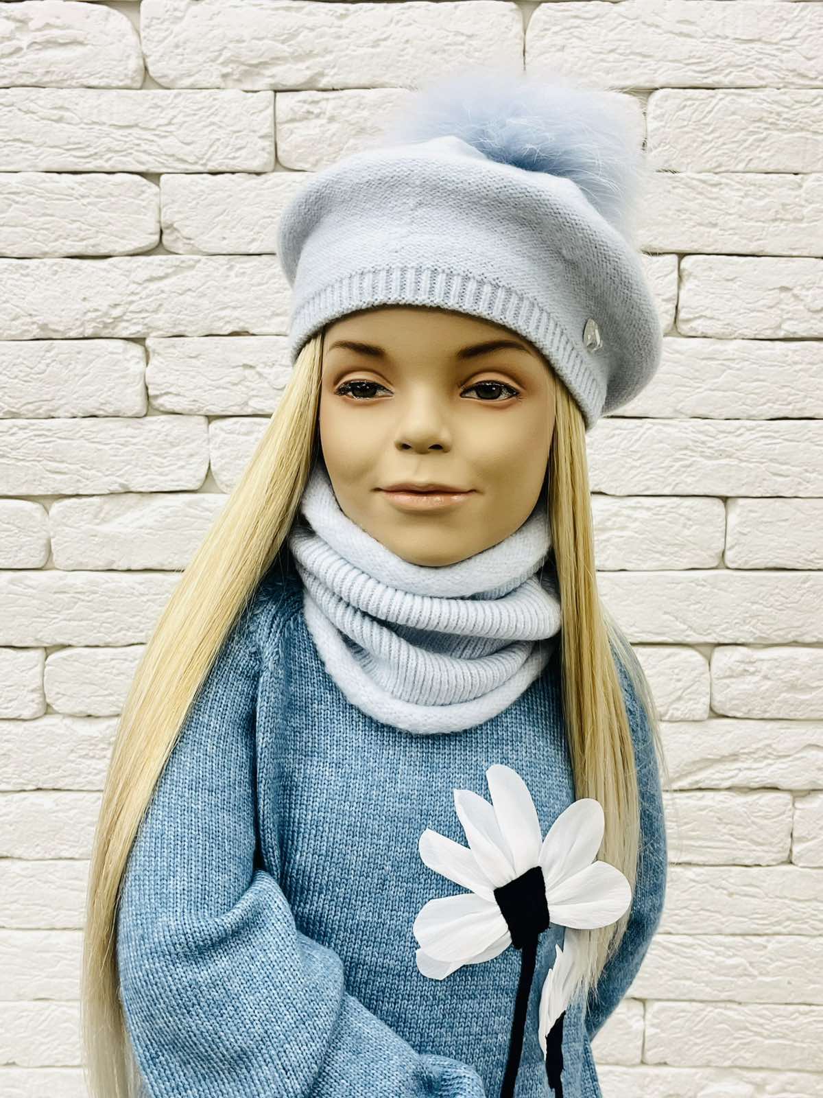 Комплект: берет+хомут блакитний для дівчинки 25W36K-6