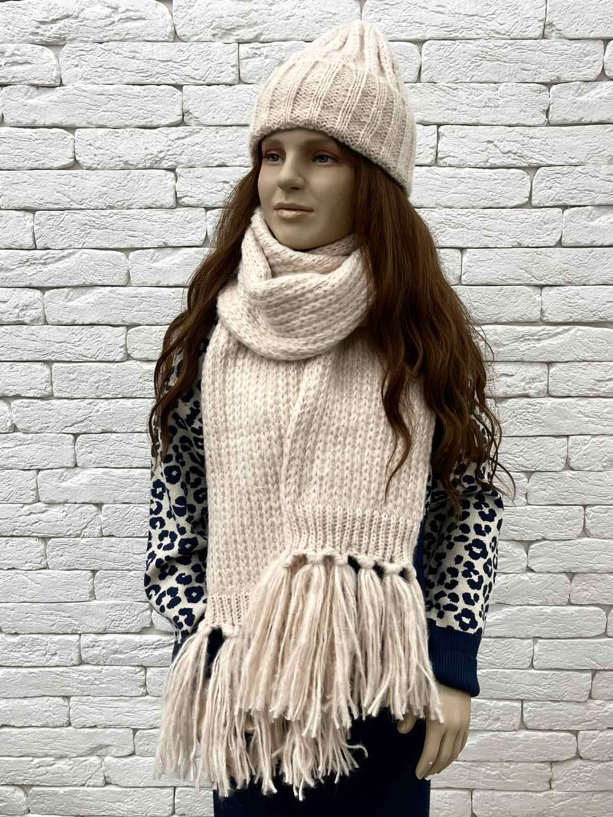 Комплект для дівчинки шапка+шарф пудра 25W49-4