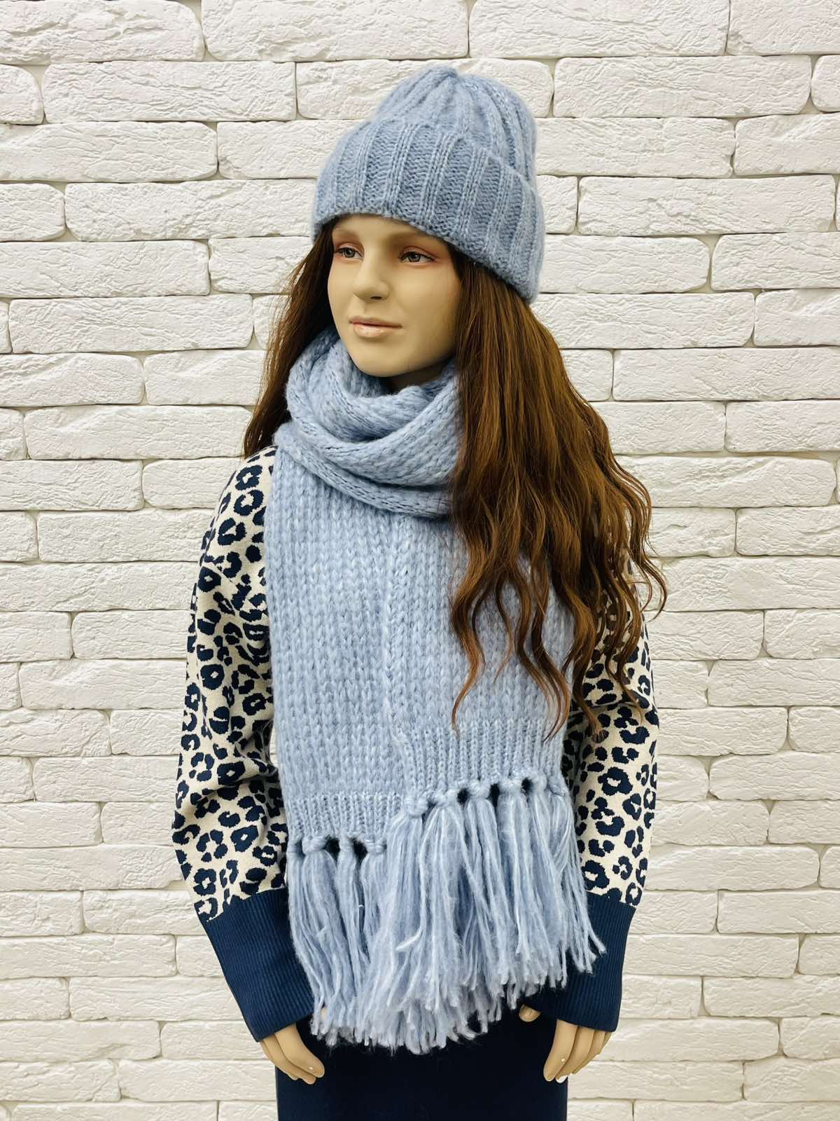 Комплект для дівчинки шапка+шарф блакитний 25W49-5