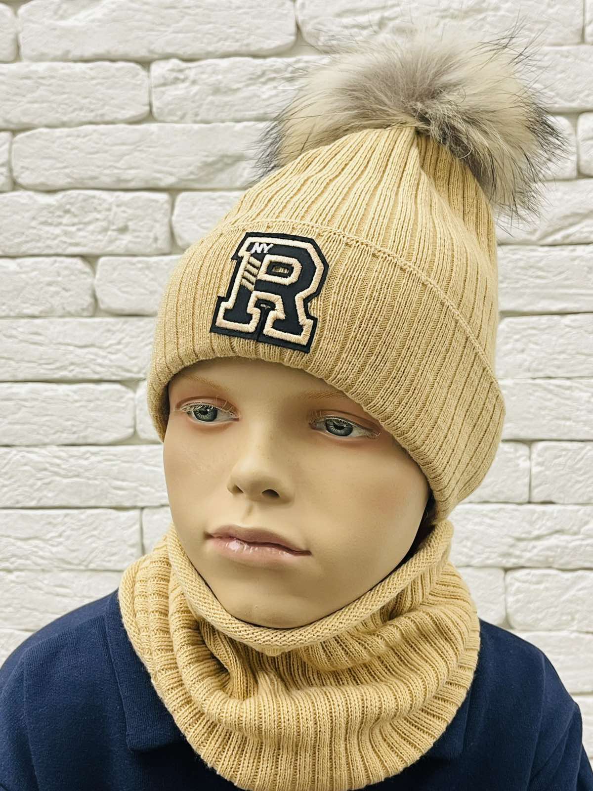 Комплект: шапка+хомут бежевий для хлопчика 25W73K-2