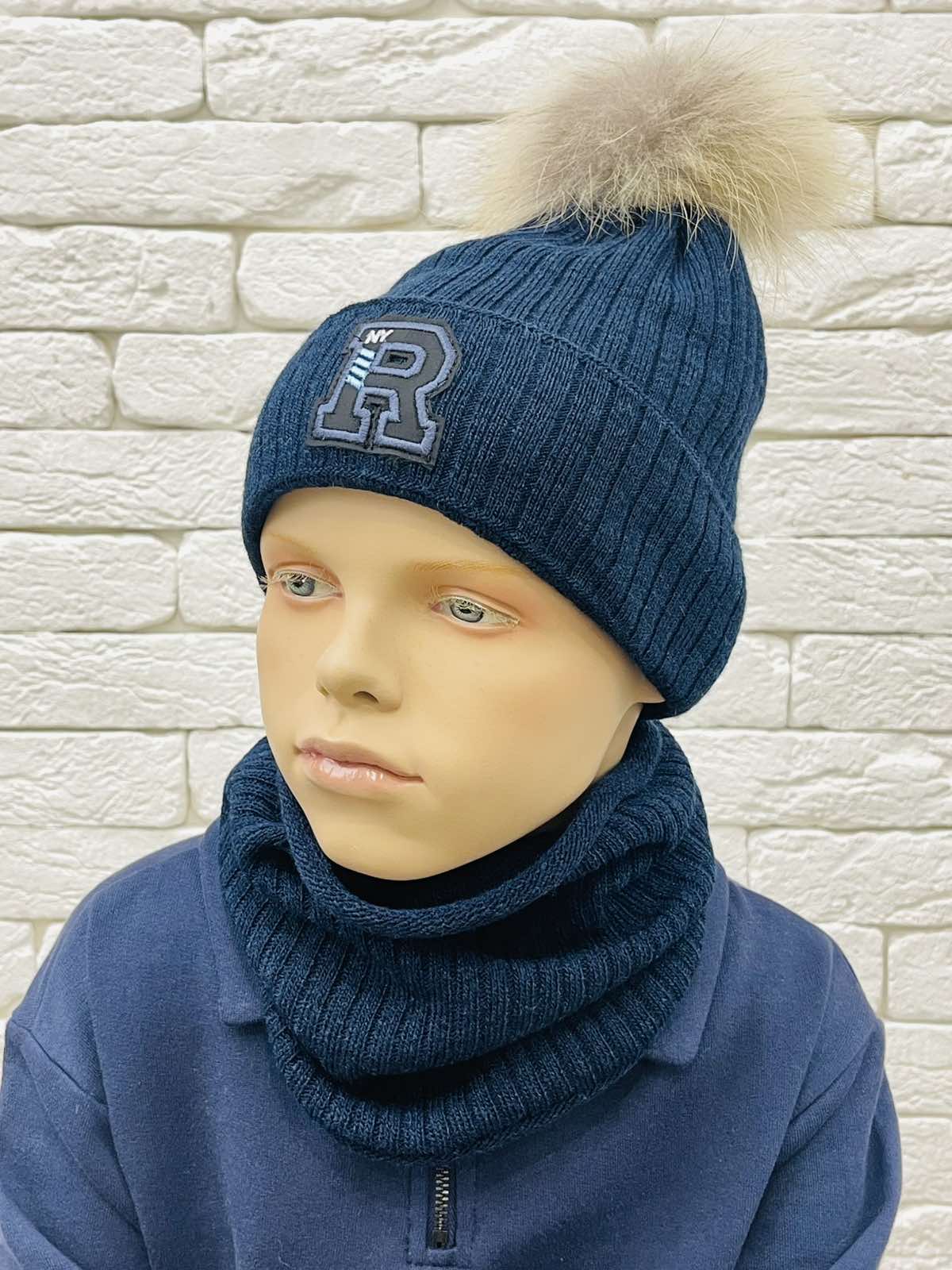 Комплект: шапка+хомут синій для хлопчика 25W73K-3