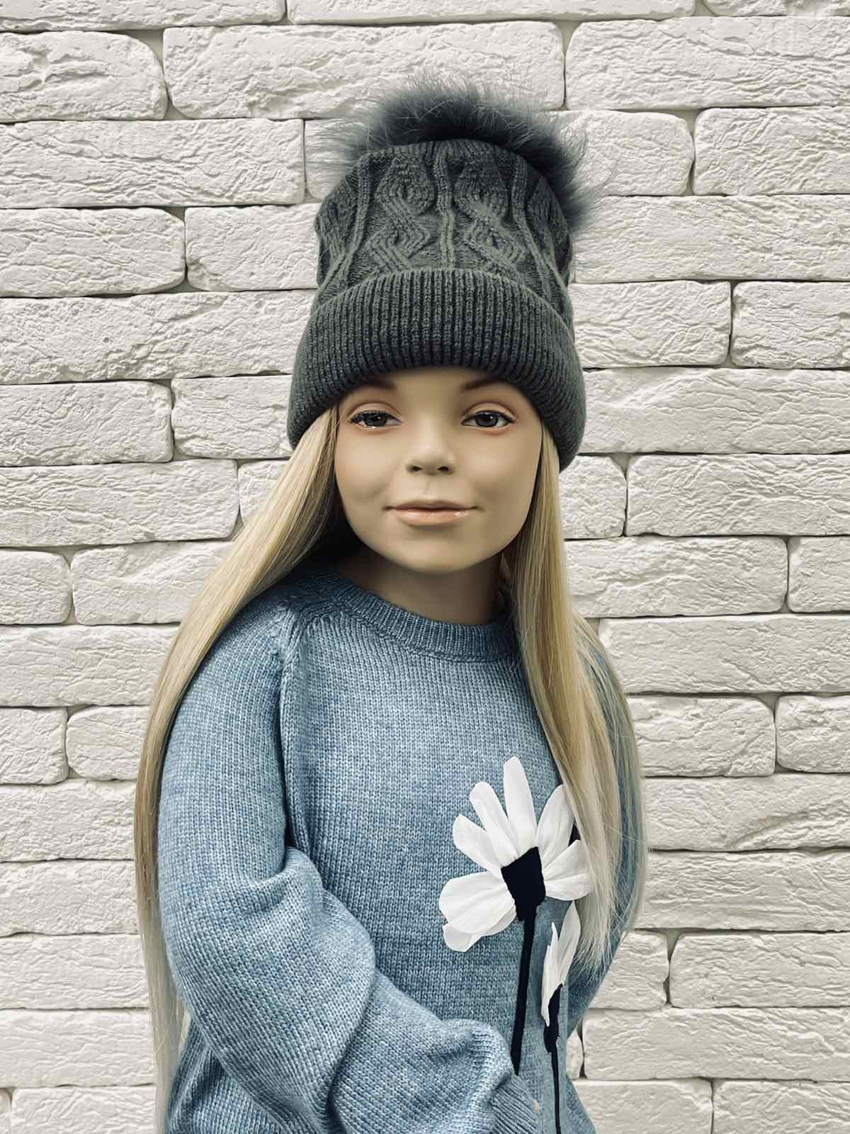 Шапка для дівчинки з помпоном графіт 25WI95ПЕ-4