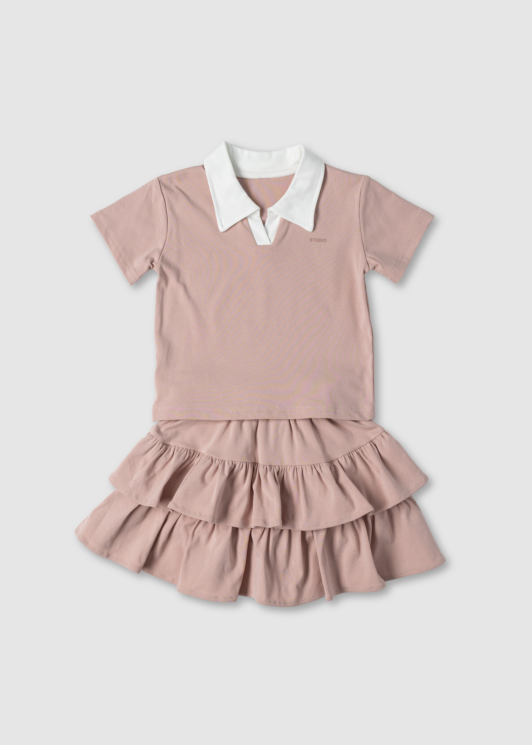 Комплект для дівчинки футболка+шорти пудра X7079