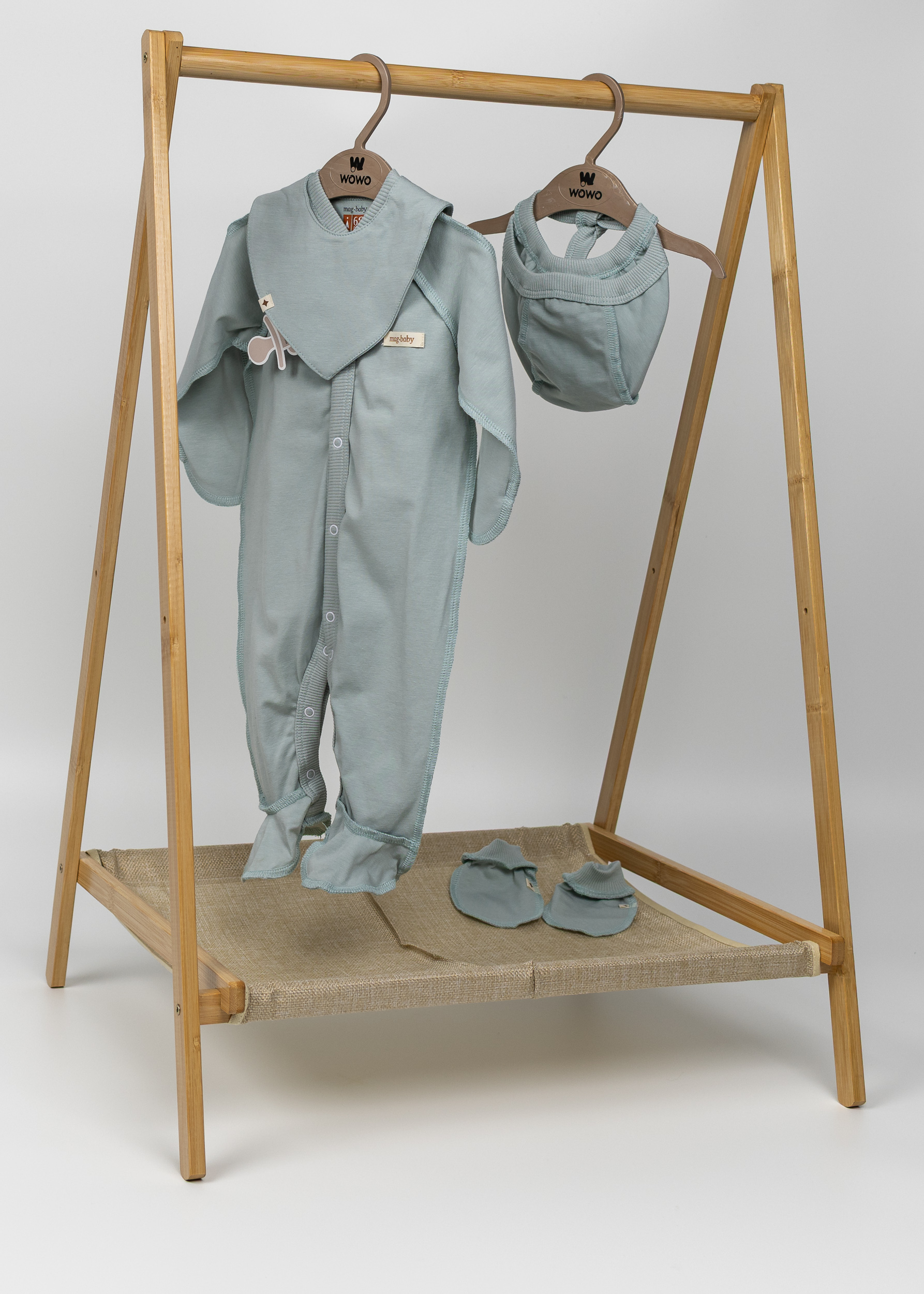 Комплект для немовля чоловічок, чепчик, слинявчик, царапки сизий 2702-1724