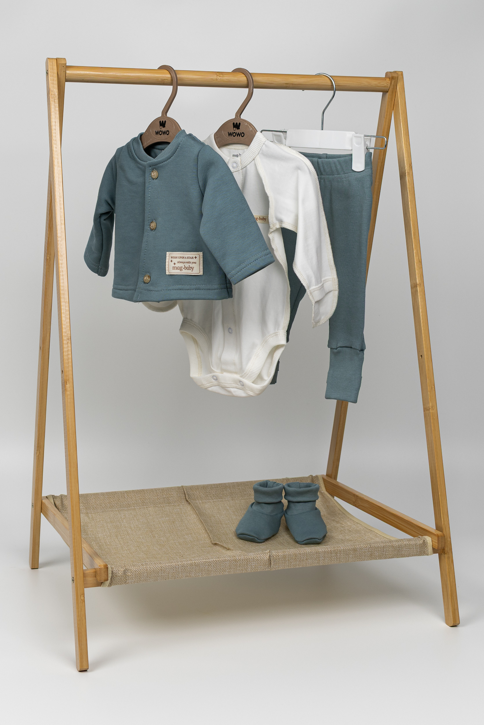 Комплект для немовля кофта, штанці, боді, пінетки сизий 2702-1727